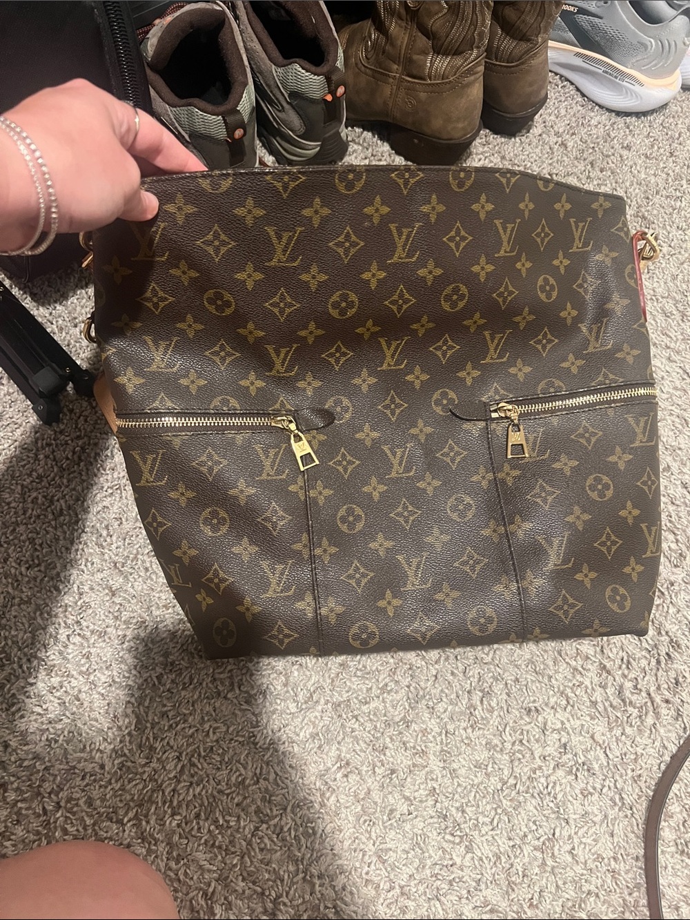 Monogram Melie Hobo Bag in Brown and Tan - Picture 2 of 4